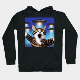 Selfie of Funny Cat And Aliens UFOs 3 Hoodie